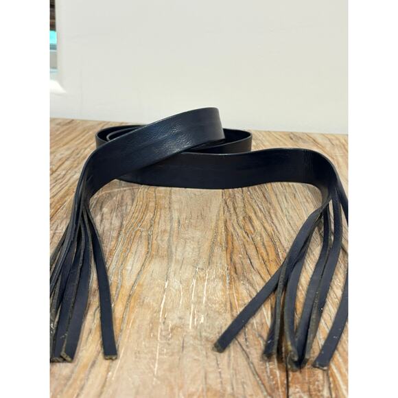Vintage Navy Blue Leather Wrap Belt with Fringe - Picture 1 of 4